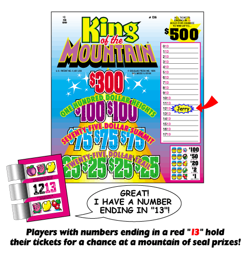 Players with numbers ending in a red "13" hold their tickets for a chance at a mountain of seal prizes!