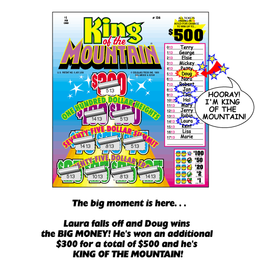 The big moment is here... laura falls off and Doug wins the BIG MONEY! He's won an additional $300 for a total of $500 and he's KING OF THE MOUNTAIN!